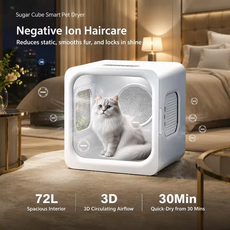 Pet Products Manufacturer 72L Space 3D Stereoscopic Wind 30 Min Fast Blow Dry Low Noise Automatic Grooming Cat Pet Drying Box