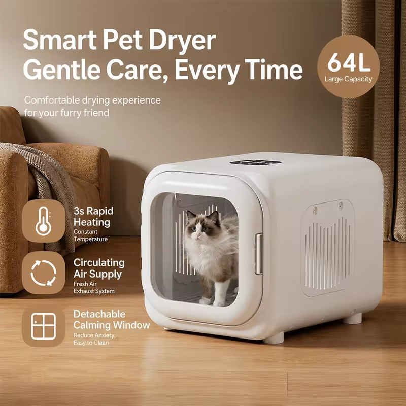 Custom Pet Supplies Overheat Protection Transparent View Door 64L Automatic Pet Drying Box For Wholesalers