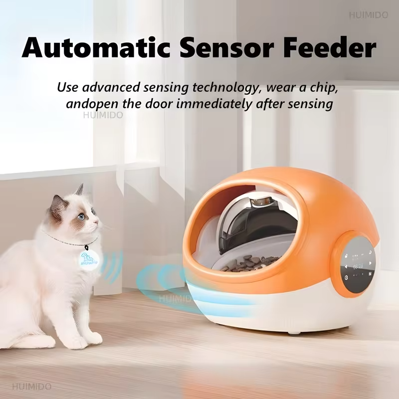 Automatic Cat Feeder Anti-snatch Chip Recognition Sensor Smart Feeder Sound Record Fresh-keeping Dust-proof Pet Food Dispenser