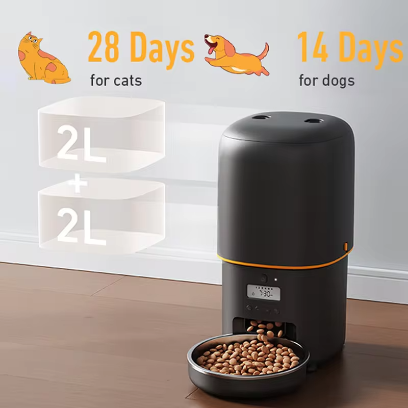 NITYERS 4L Automatic Cat Feeder, Smart Pet Food Dispenser with Key Control, Voice Recorder, Dual Power Supply, Timed Auto Dog Feeder with Stainless Steel Bowl