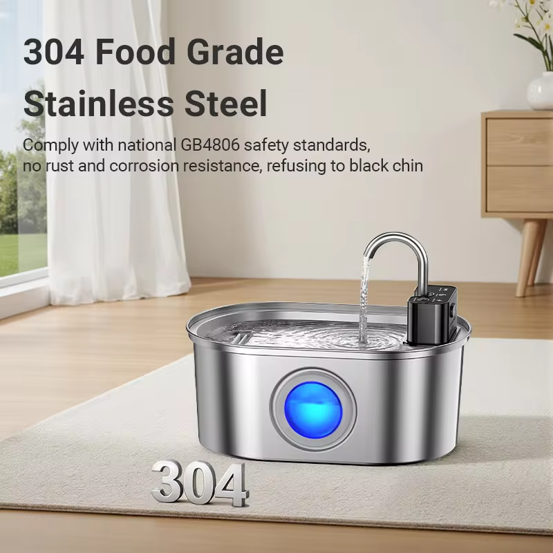 ROJECO Stainless Steel Cat Water Fountain Wireless Sensor Smart Automatic Pet Water Dispenser For Cat Dog Pet Drinking Fountain