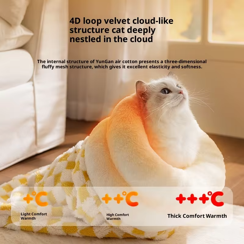 Soft Plush Kitten Bed Enclosed Cat House Sleeping Bag Warm Winter Nest for Puppies Cats Security Cozy Covered Cave Hideaway Bed