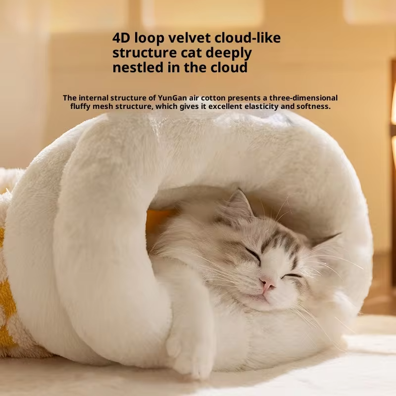 Soft Plush Kitten Bed Enclosed Cat House Sleeping Bag Warm Winter Nest for Puppies Cats Security Cozy Covered Cave Hideaway Bed