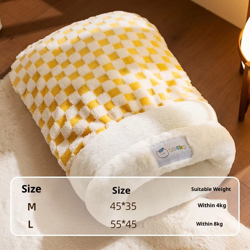 Soft Plush Kitten Bed Enclosed Cat House Sleeping Bag Warm Winter Nest for Puppies Cats Security Cozy Covered Cave Hideaway Bed