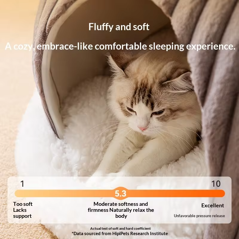 Winter Warm Semi Enclosed Plush Cat Bed Hooded Cat Cave Thick Padded Removable Washable Cozy Calming Bed for AnxiousSmall Cats