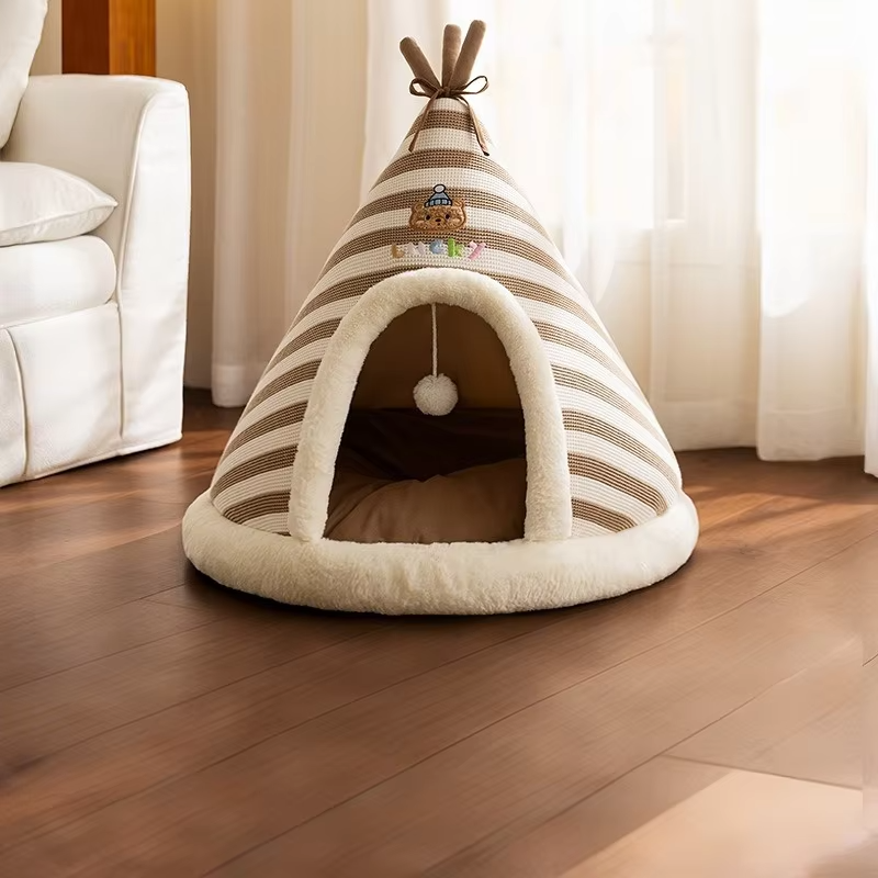 Self Warming Cat Bed Winter Warm Plush Tent House with Removable Washable Cover for Indoor Cats and Small Dogs Comfort