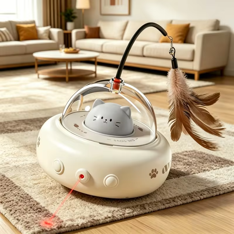 2 In 1 Automatic Cat Toy UFO Feather Teaser Obstacle Avoidance Self Play Kitten USB Rechargeable Indoor Pet Interactive Supplies