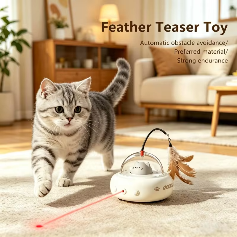 2 In 1 Automatic Cat Toy UFO Feather Teaser Obstacle Avoidance Self Play Kitten USB Rechargeable Indoor Pet Interactive Supplies