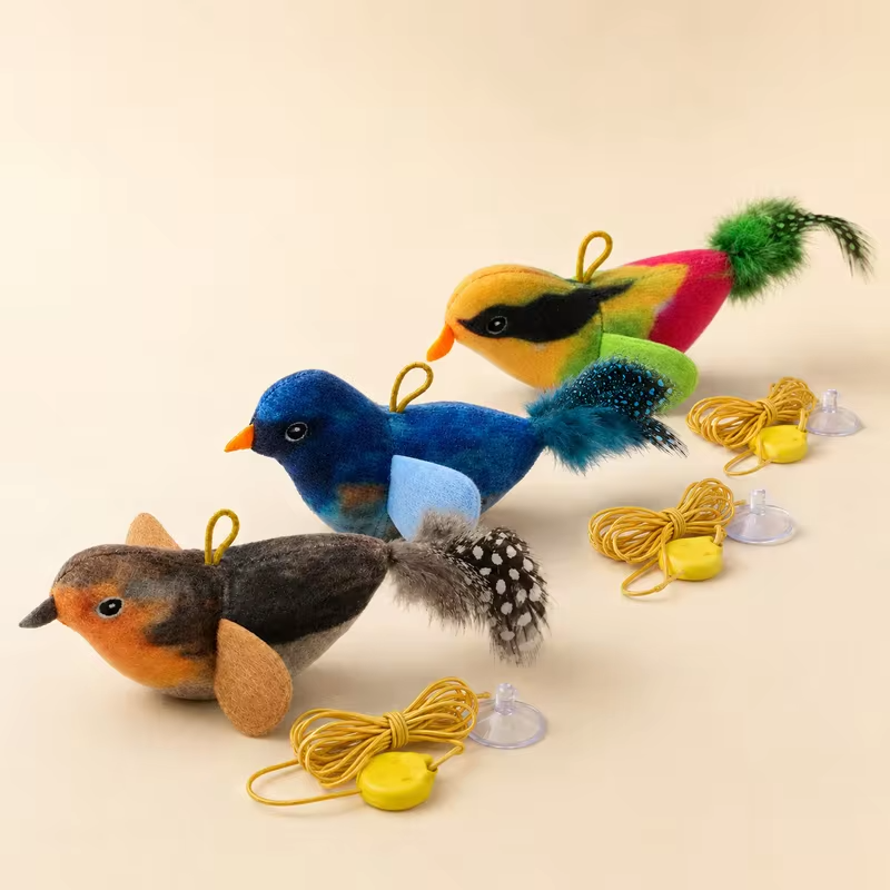 Interactive Hanging Cat Toy Bird Teaser with Elastic Rope Sound Catnip Indoor Wall-Mounted Toy for Cats Kittens Chasing Play