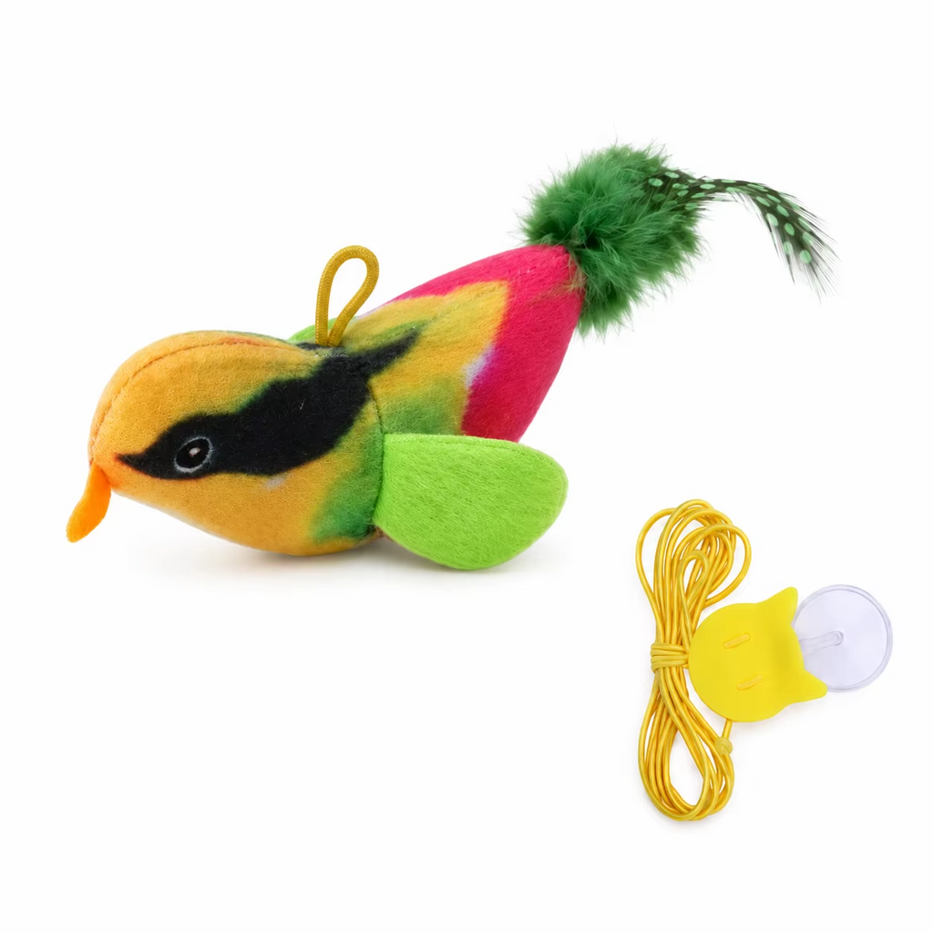Interactive Hanging Cat Toy Bird Teaser with Elastic Rope Sound Catnip Indoor Wall-Mounted Toy for Cats Kittens Chasing Play
