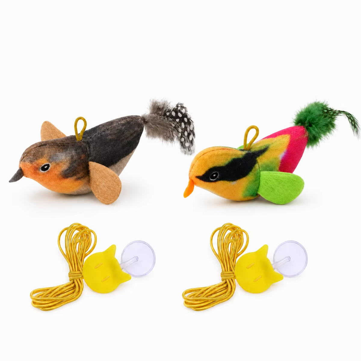 Interactive Hanging Cat Toy Bird Teaser with Elastic Rope Sound Catnip Indoor Wall-Mounted Toy for Cats Kittens Chasing Play